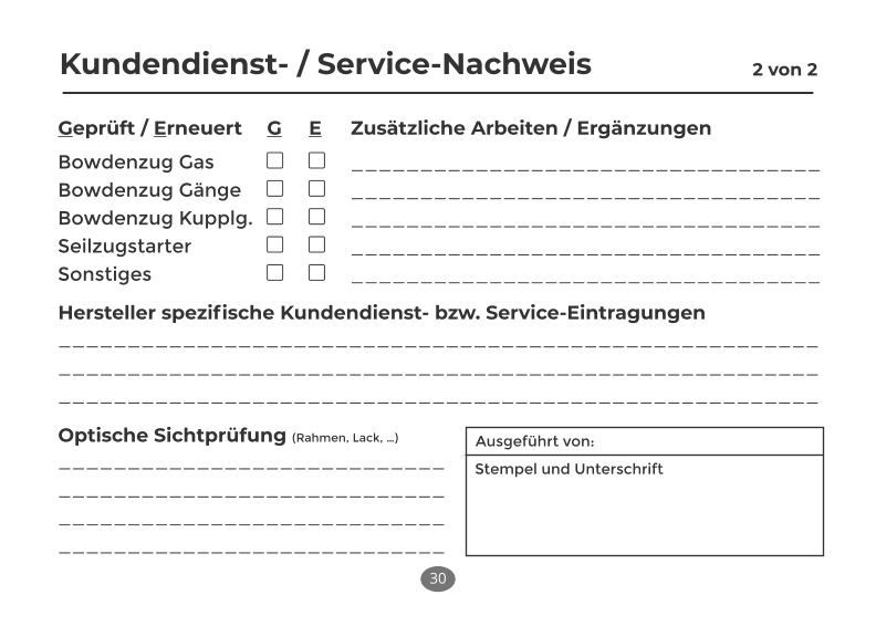 Rasenmäher Service- und Scheckheft - Inhaltsseite 2 -