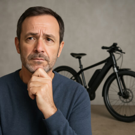 Nachdenklicher Mann mit eBike